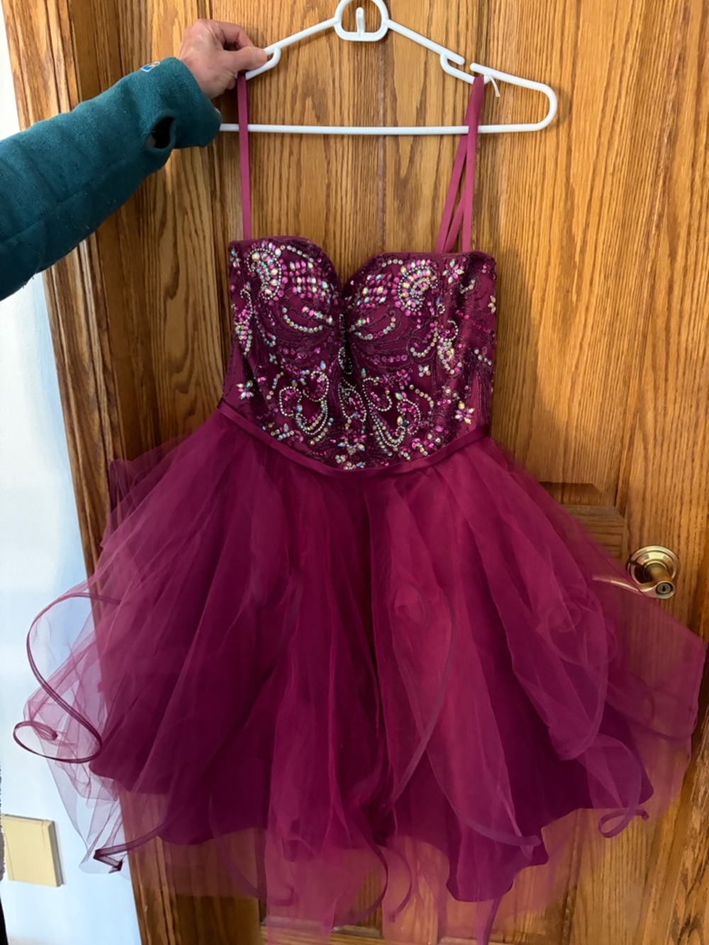 Beaded Strapless Prom Dress in Plum